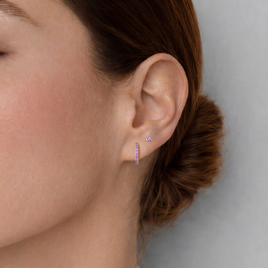 14K Yellow Gold February Amethyst Flat Back Stud & Solid Gold Post