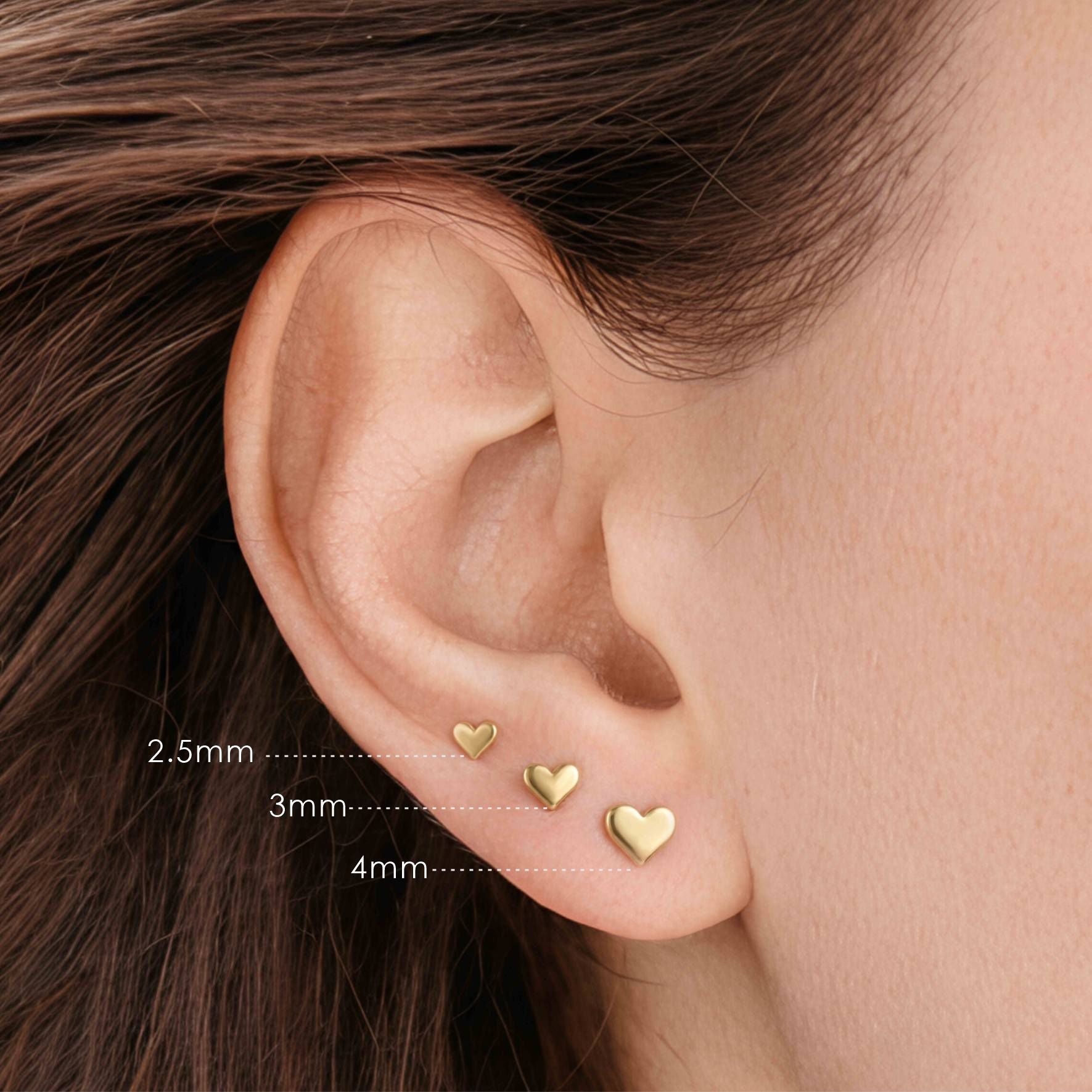 Aunyra- 14K Solid Yellow Gold Mini Heart Flat-Back Stud & Solid Gold Post