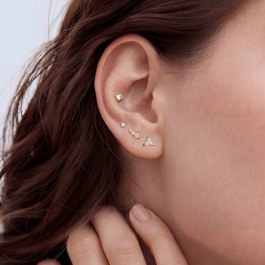 Aunyra- 14K Solid Yellow Gold Trillion-Cut Geometric Flat Back Stud & Titanium Post