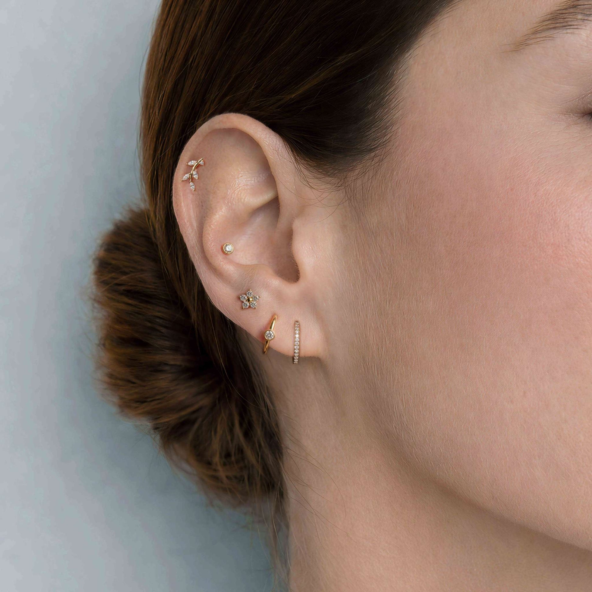 Aunyra- 14K Solid Yellow Gold Leaf Branch Flat-Back Stud & Titanium Post