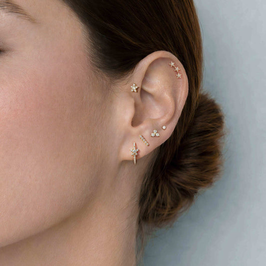 Aunyra- 14K Solid Yellow Gold Vertical Pav� Stud & Titanium Post