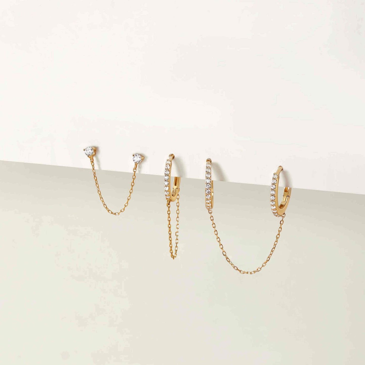 Aunyra- 14K Solid Yellow Gold Pavé Chain-Linked Hoop Earring