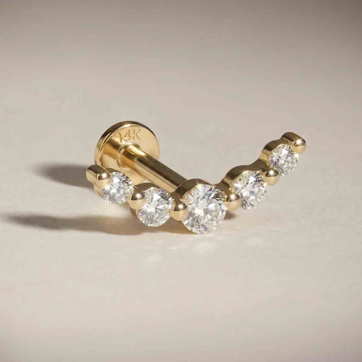 Aunyra- 14K Solid Yellow Gold Crescent Arc Stud Flatback & Solid Gold Post