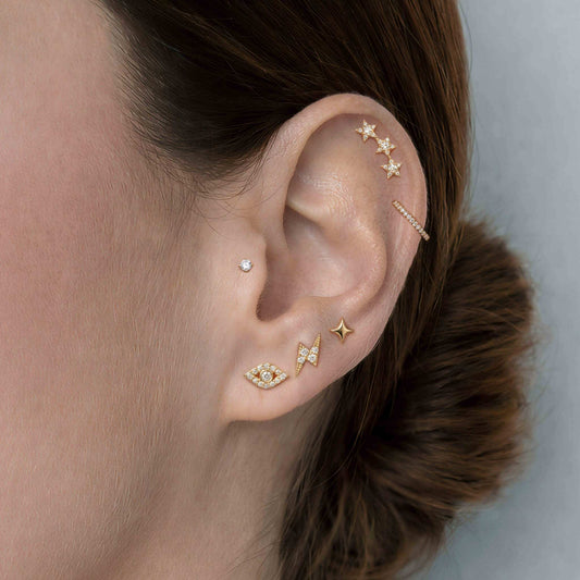Aunyra- 14K Solid Yellow Gold Triple Star Flat Back Stud & Titanium Post