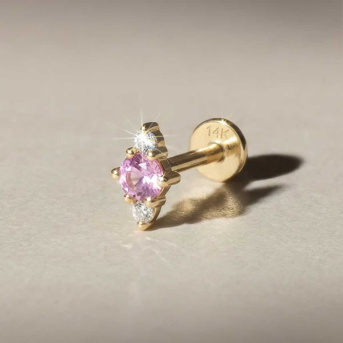 Aunyra- 14K Solid Yellow Gold Pink Sapphire Cluster Flat Back Stud & Solid Gold Post