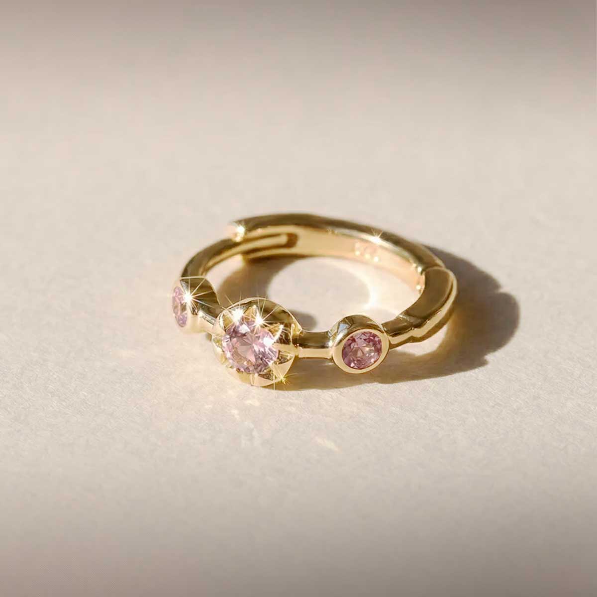 Aunyra- 14K Solid Yellow Gold Pink Tourmaline Star Cluster Clicker Hoop