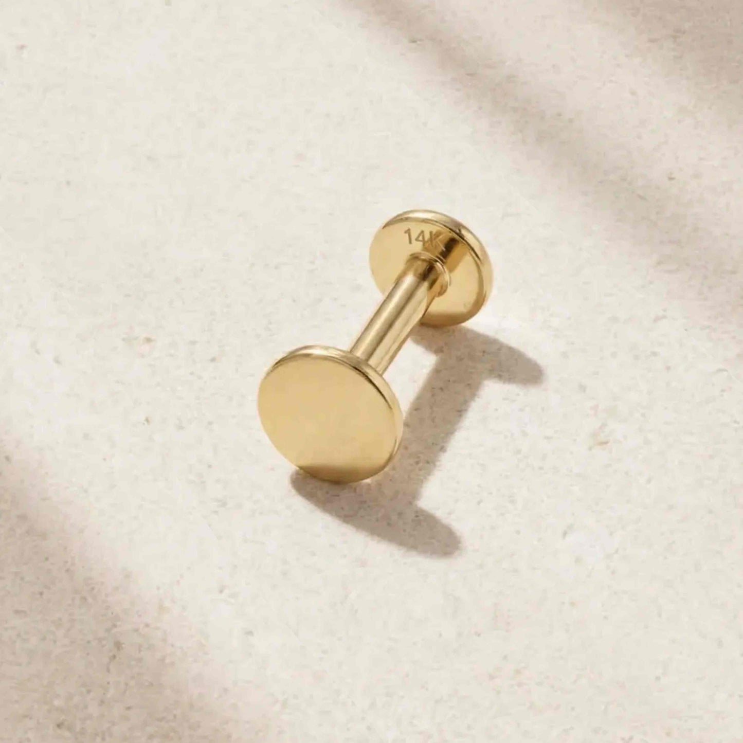 Aunyra- 14K Solid Yellow Gold Flat Disc Stud Flat Back & Solid Gold Post
