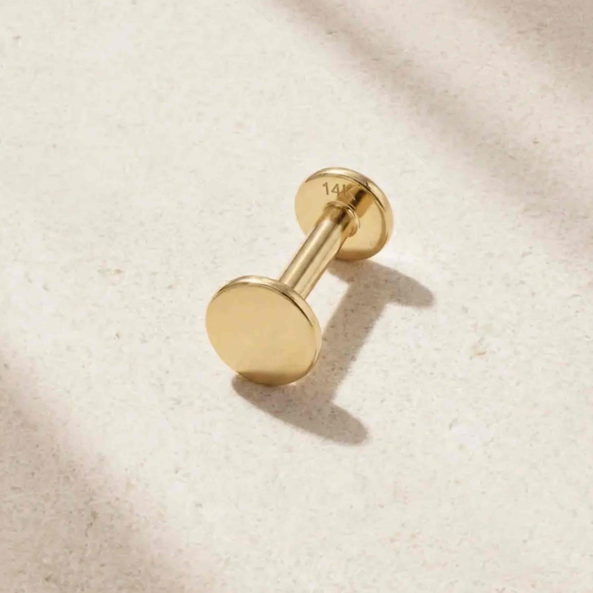 Aunyra- 14K Solid Yellow Gold Flat Disc Stud Flat Back & Solid Gold Post