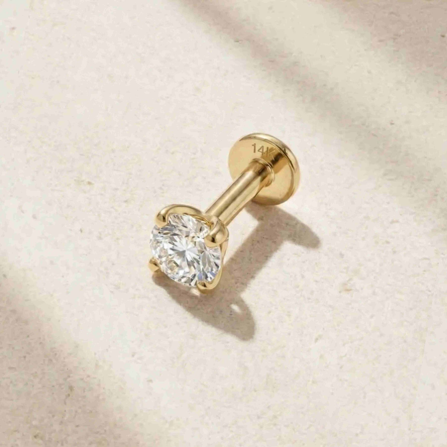 Aunyra- 14K Solid Yellow Gold Classic 4-Prong Setting Flat Back Stud & Solid Gold Post