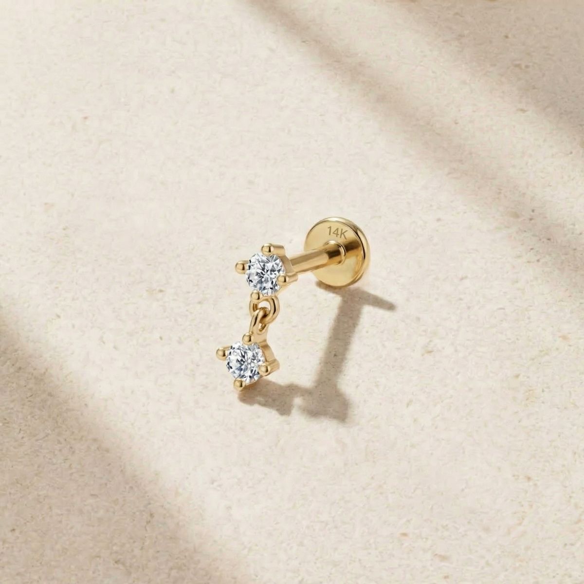 Aunyra- 14K Yellow Gold Double Round Drop Flat-Back Stud & Solid Gold Post