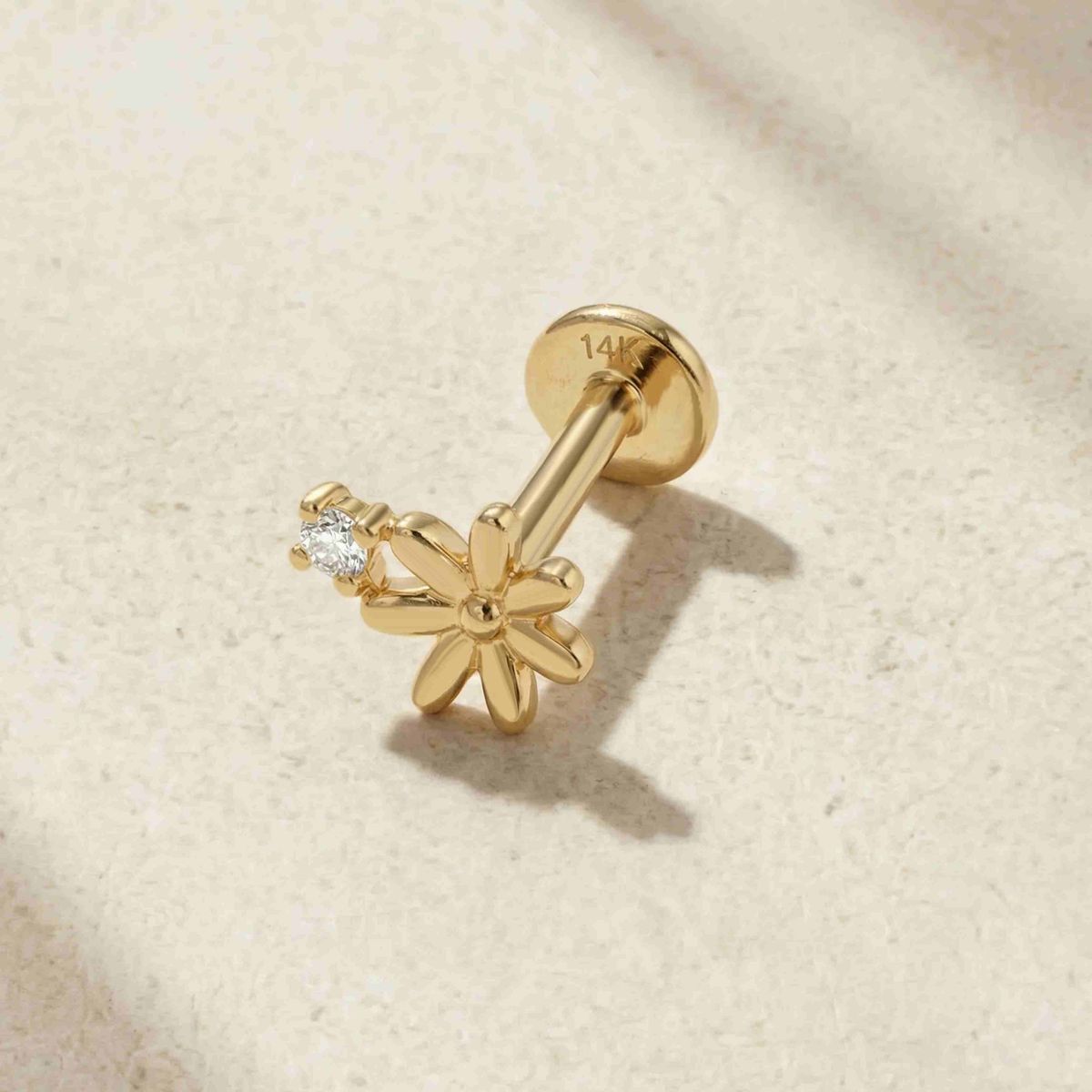 Aunyra- 14K Solid Yellow Gold Daisy Flower Flat Back Stud & Solid Gold Post