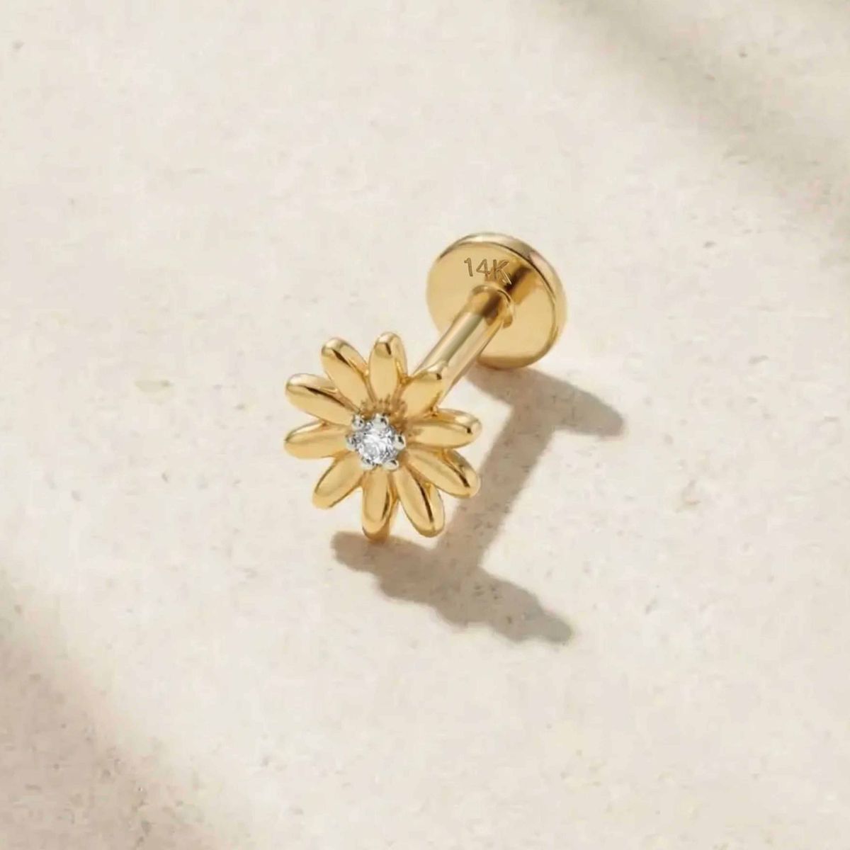 Aunyra- 14K Solid Yellow Gold Daisy Flower Cartilage Flat Back Stud & Solid Gold Post