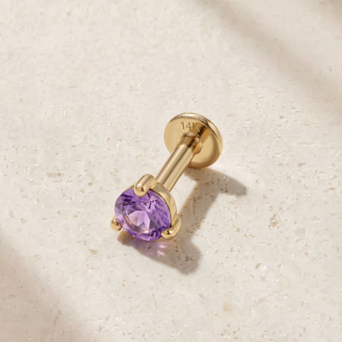 Aunyra- 14K Yellow Gold February Amethyst Flat Back Stud & Solid Gold Post