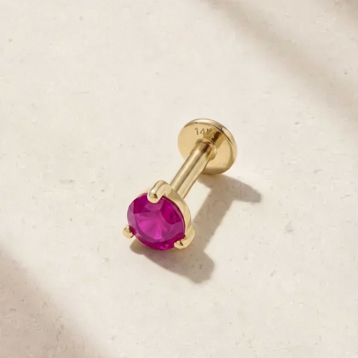 Aunyra- 14K Yellow Gold July Ruby Flat Back Stud & Solid Gold Post