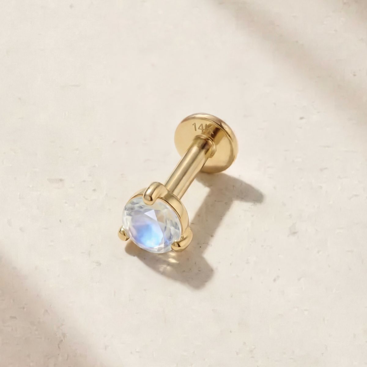 Aunyra- 14K Yellow Gold June Moonstone Flat Back Stud & Solid Gold Post