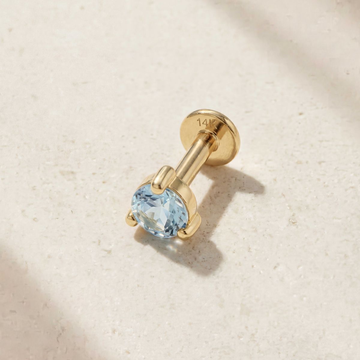 Aunyra- 14K Yellow Gold March Aquamarine Flat Back Stud & Solid Gold Post