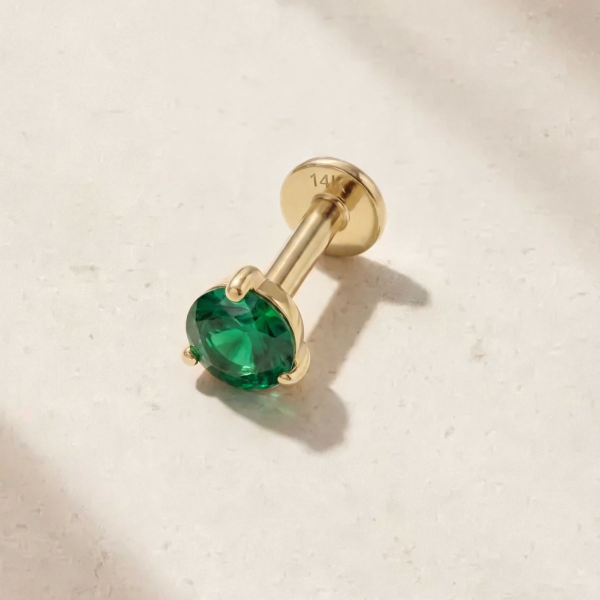 Aunyra- 14K Yellow Gold May Emerald Flat Back Stud & Solid Gold Post