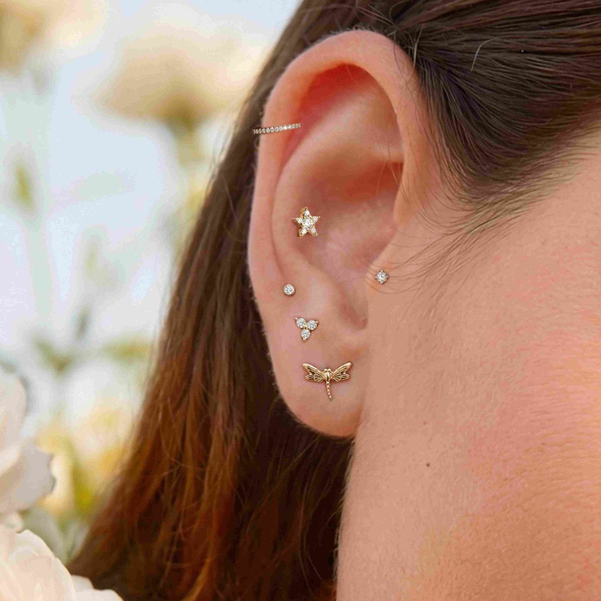 Aunyra- 14K Solid Yellow Gold Dragonfly Flat Back Stud & Solid Gold Post