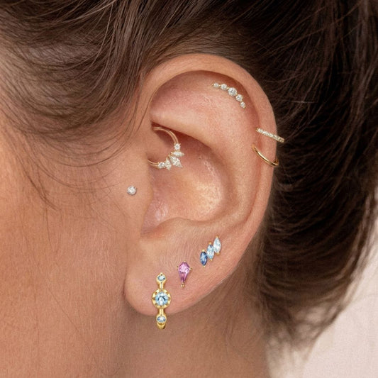 Aunyra- 14K Solid Yellow Gold Blue Spinel Triple Marquise Flat Back Stud & Titanium Post