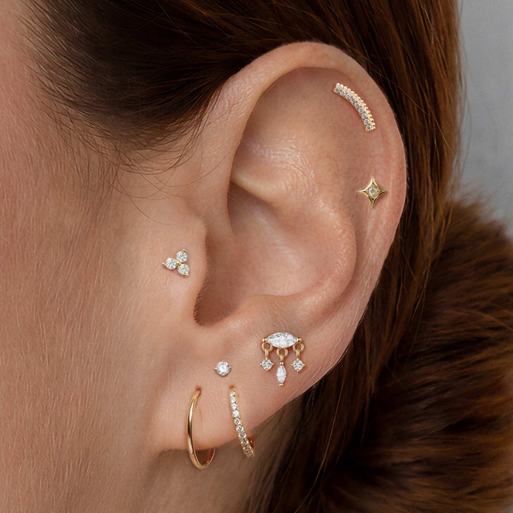 Aunyra- 14K Yellow Gold Marquise Dangle Flatback Stud & Titanium Post