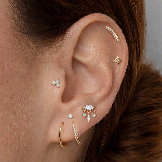 Aunyra- 14K Yellow Gold Marquise Dangle Flatback Stud & Titanium Post