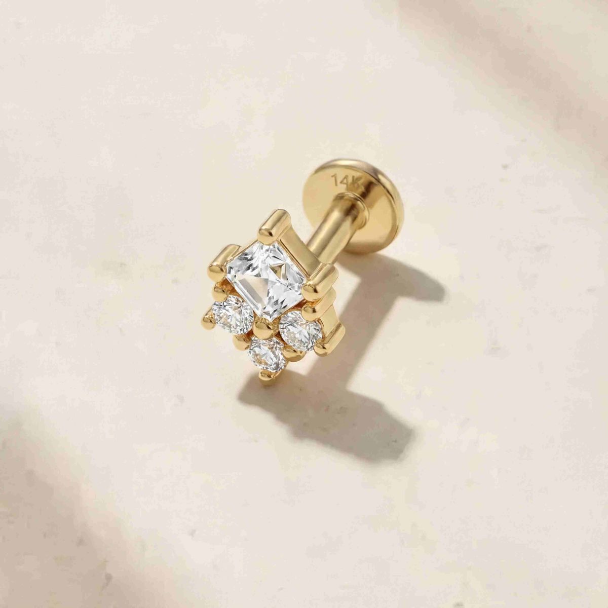 Aunyra- 14K Solid Yellow Gold Square Cluster Stud & Solid Gold Post