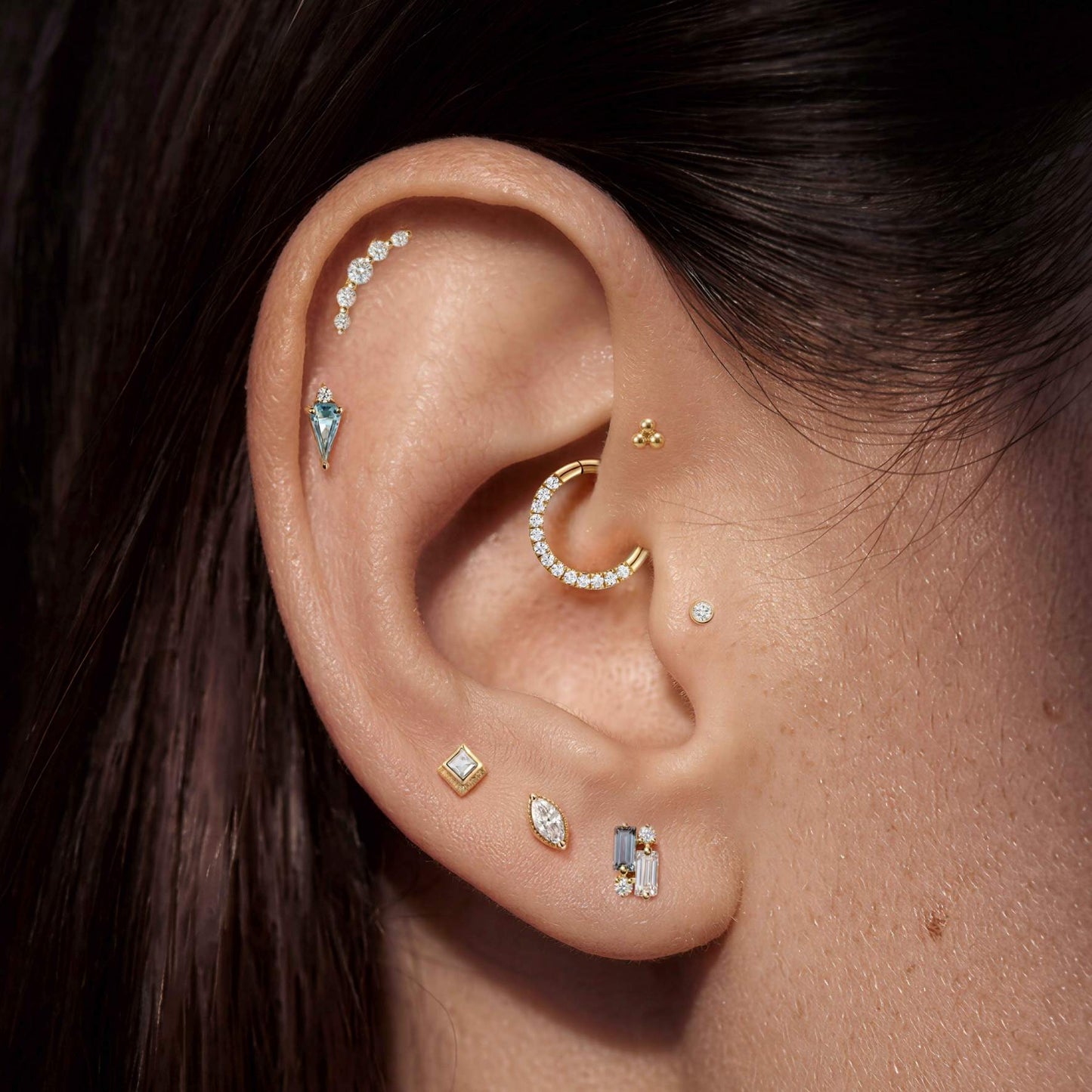 Aunyra- 14K Solid Yellow Gold Topaz Cluster Flat Back Stud & Solid Gold Post