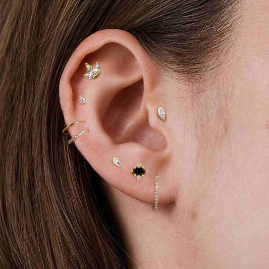 14K Solid Yellow Gold Triple Marquise Stud Flat Back & Solid Gold Post - Photo 2 | AUNYRA