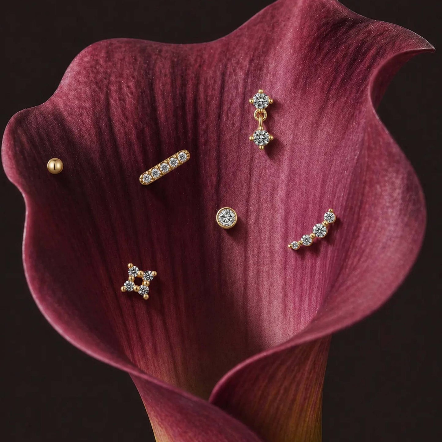 Aunyra- 14K Yellow Gold Double Round Drop Flat-Back Stud & Solid Gold Post