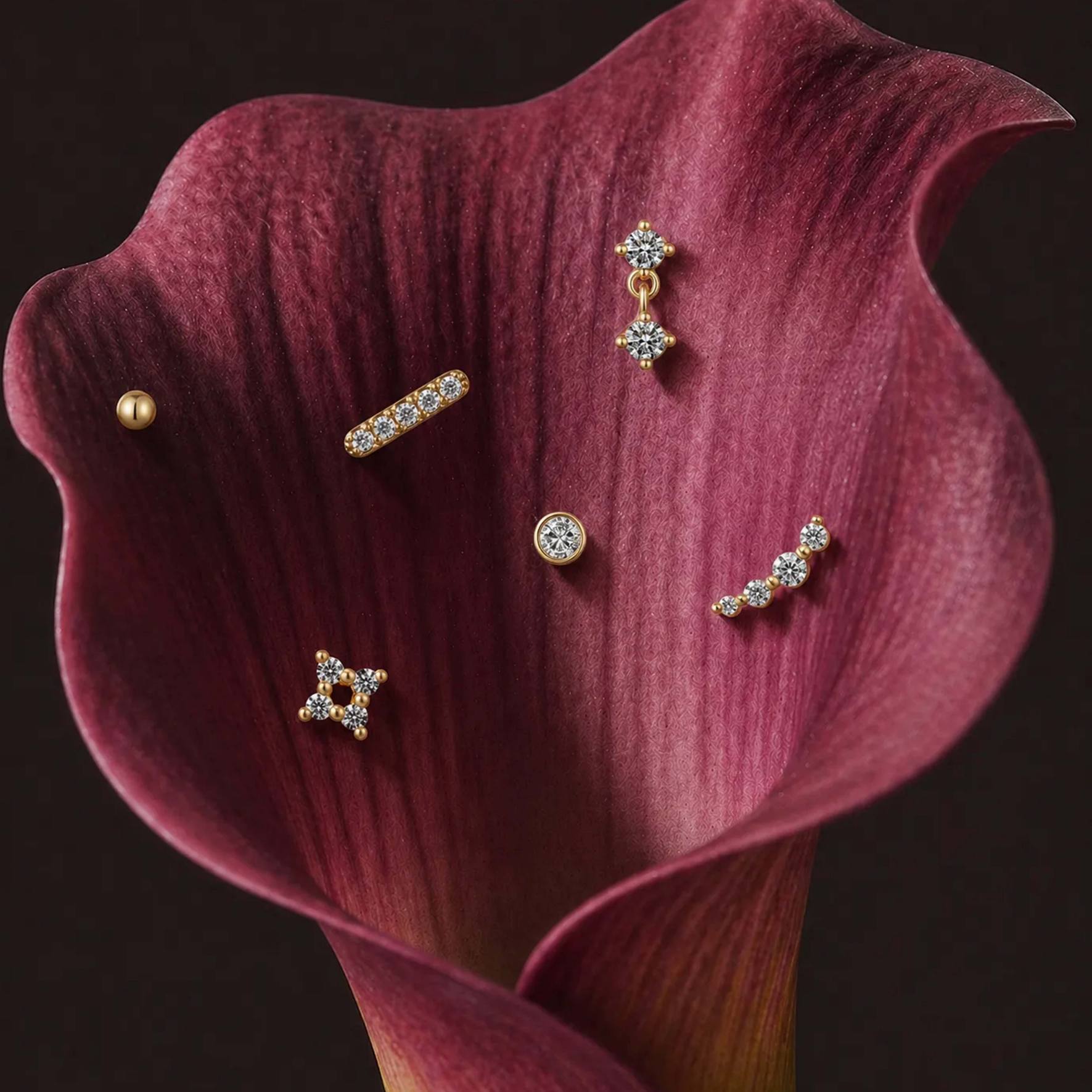 Aunyra- 14K Yellow Gold Double Round Drop Flat-Back Stud & Solid Gold Post