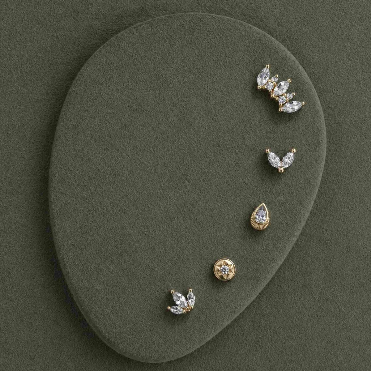 14K Solid Yellow Gold Marquise Cluster Flat Back Stud & Solid Gold Post - Photo 4 | AUNYRA