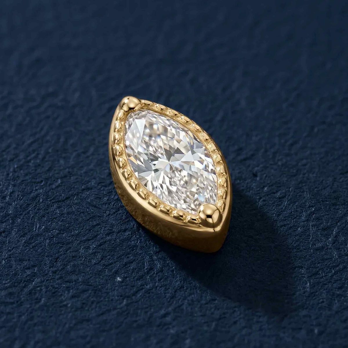 14K Solid Yellow Gold Marquise Milgrain Rim Flat Back Stud & Titanium Post - Photo 4 | AUNYRA