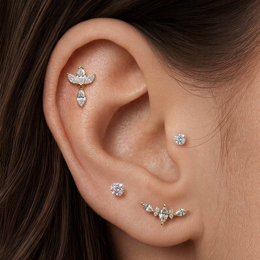 14K Yellow Gold Marquise Solitaire Piercing Drop Charm
