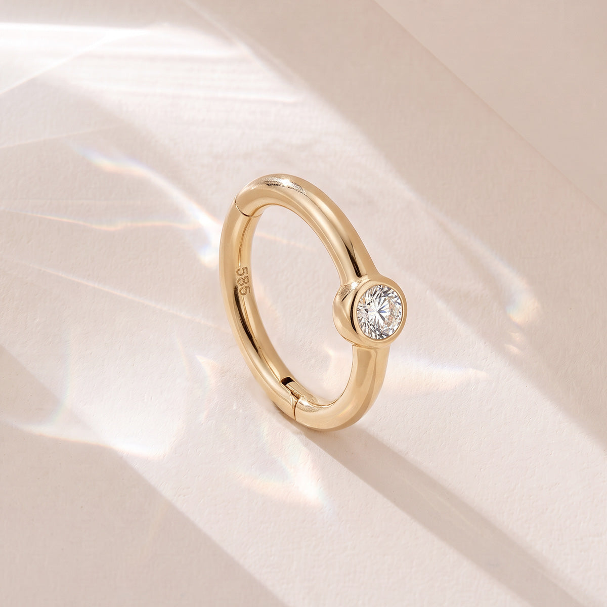 14K Solid Yellow Gold 8mm Bezel Round Clicker Hoop