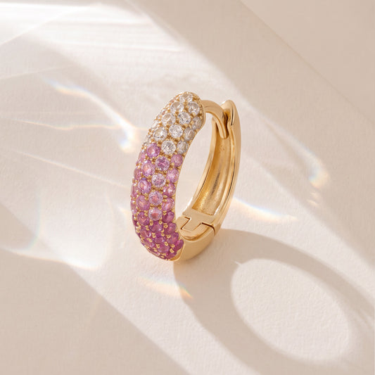 14K Solid Yellow Gold Ruby & White Sapphire Pavé Gradient Hoop