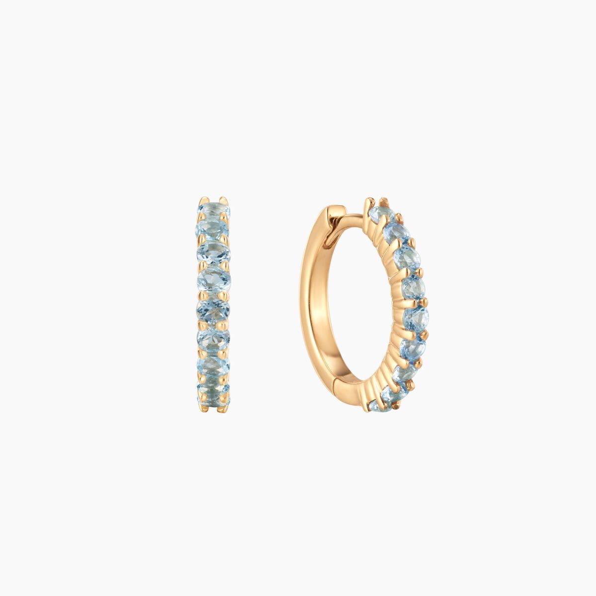 14K Yellow Gold March Aquamarine Birthstone Clicker Hoop