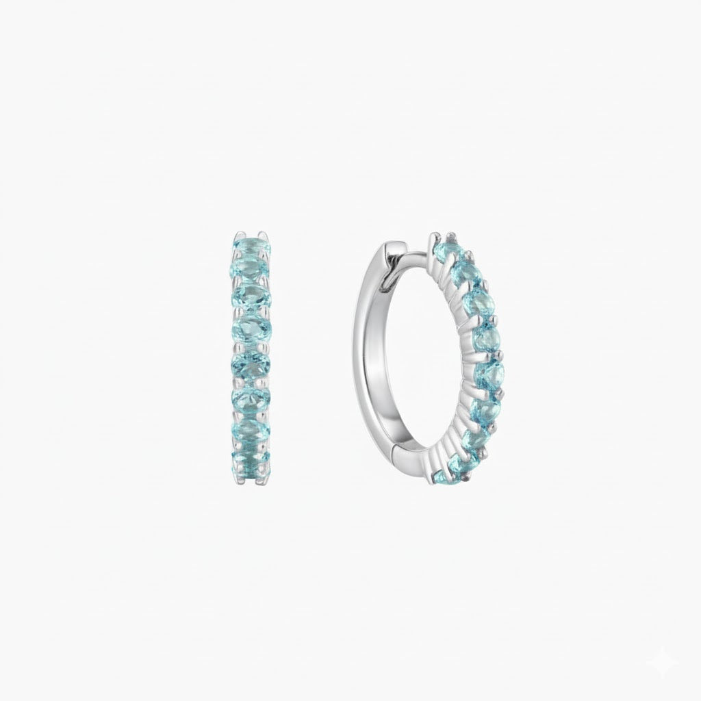 14K White Gold March Aquamarine Birthstone Clicker Hoop