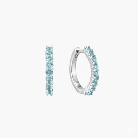 14K White Gold March Aquamarine Birthstone Clicker Hoop