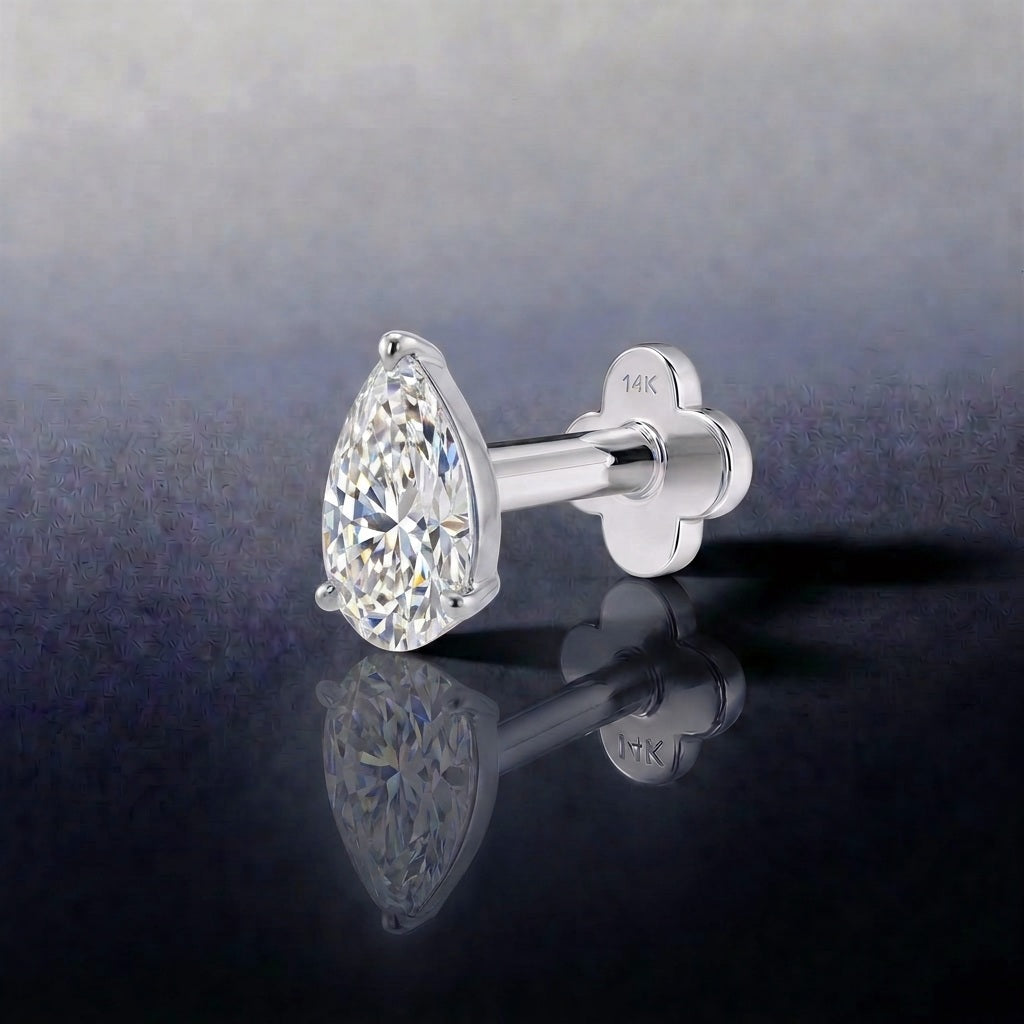AERÉ™ 14K White Gold 3-Prong Pear Flat Back Stud & Solid Gold Post - Photo 3 | AUNYRA
