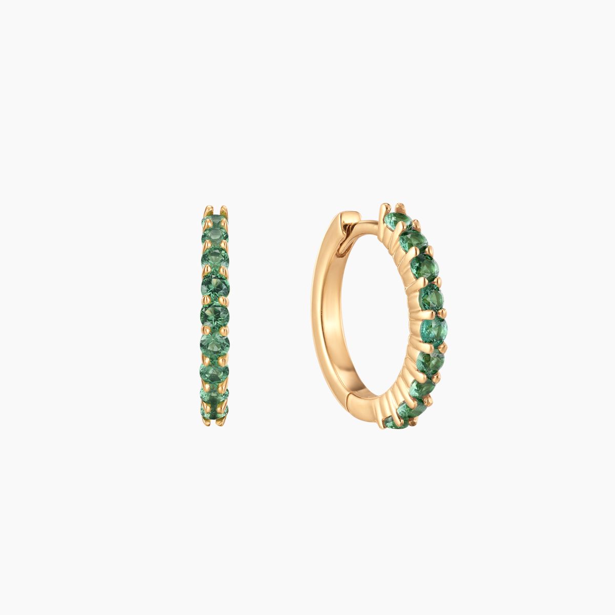 14K Yellow Gold May Emerald Birthstone Clicker Hoop