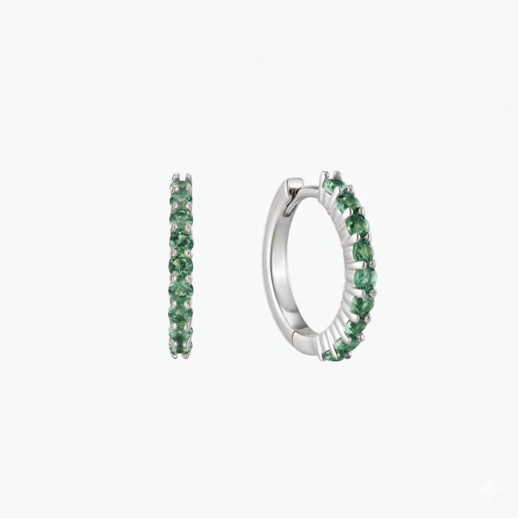 14K White Gold May Emerald Birthstone Clicker Hoop