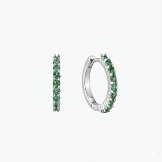 14K White Gold May Emerald Birthstone Clicker Hoop