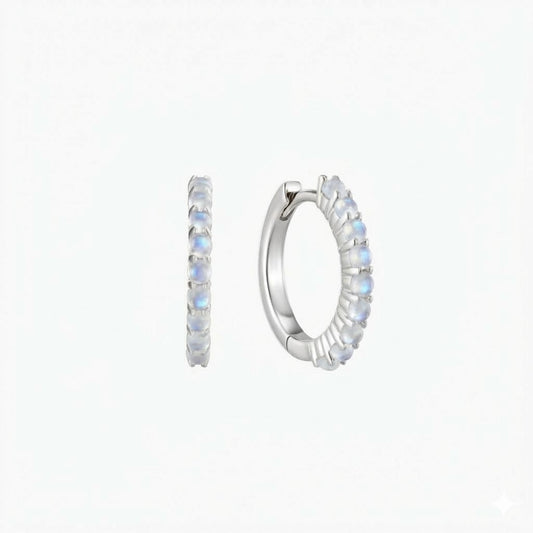 14K White Gold June Moonstone Birthstone Clicker Hoop