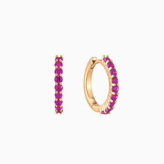 14K Yellow Gold July Ruby Birthstone Clicker Hoop