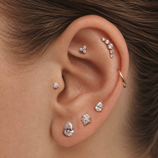 14K Solid Yellow Gold Square Cluster Stud & Solid Gold Post