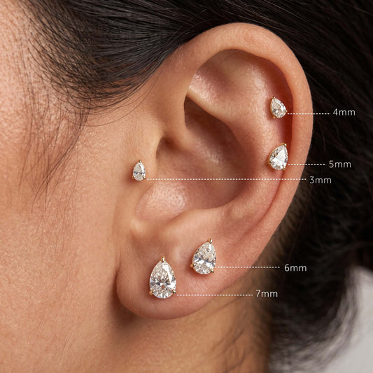 AERÉ™ 14K Solid Gold 3-Prong Pear Flat Back Stud & Solid Gold Post