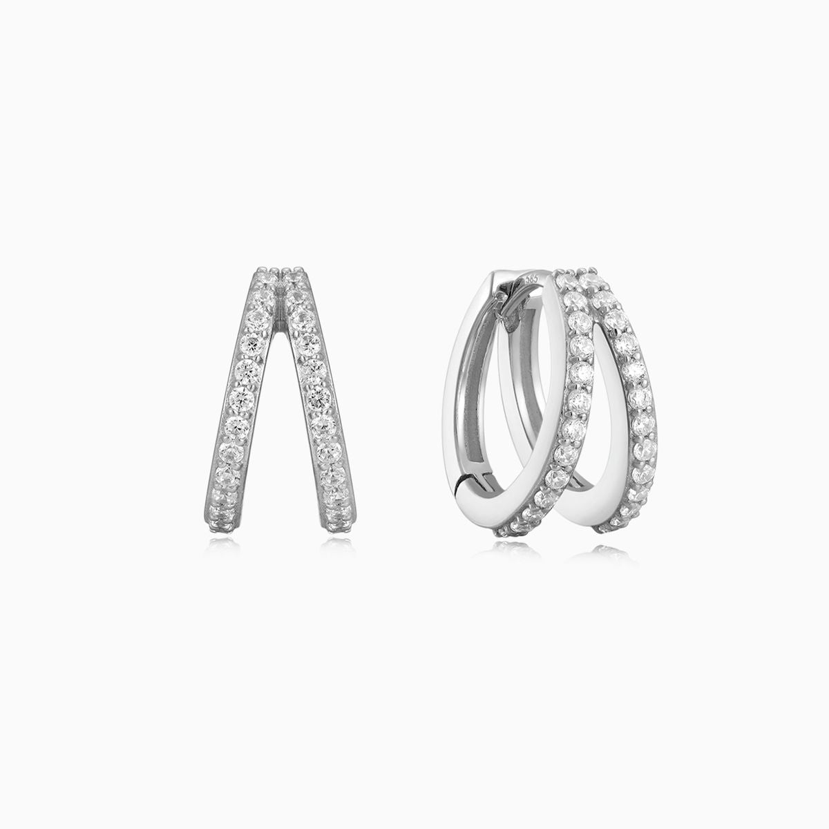 Doppelcreolen aus 14-karätigem Weißgold, 8 mm, Pavé-Fassung