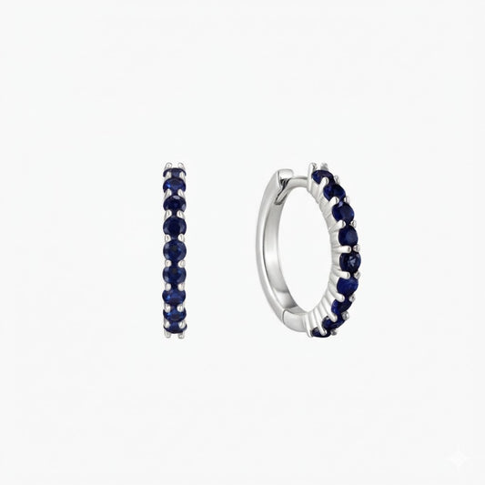14K White Gold September Sapphire Birthstone Clicker Hoop