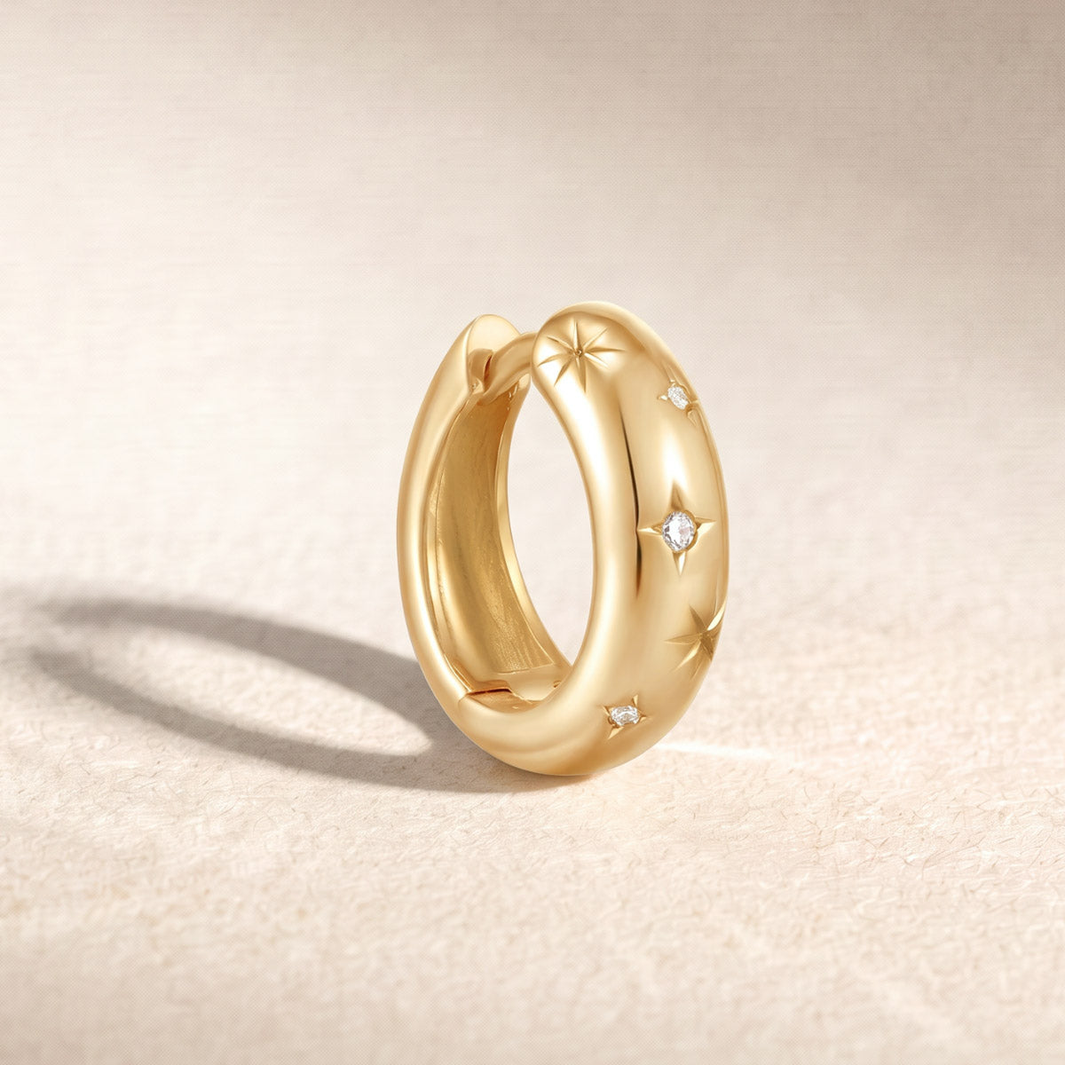 14K Yellow Gold Starry Dome Clicker Hoop