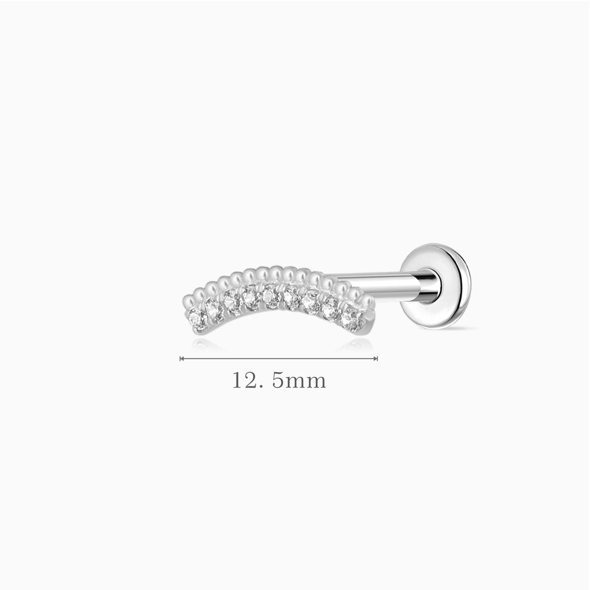 14K Solid White Gold Arc Pavé Flat Back Stud & Titanium Post
